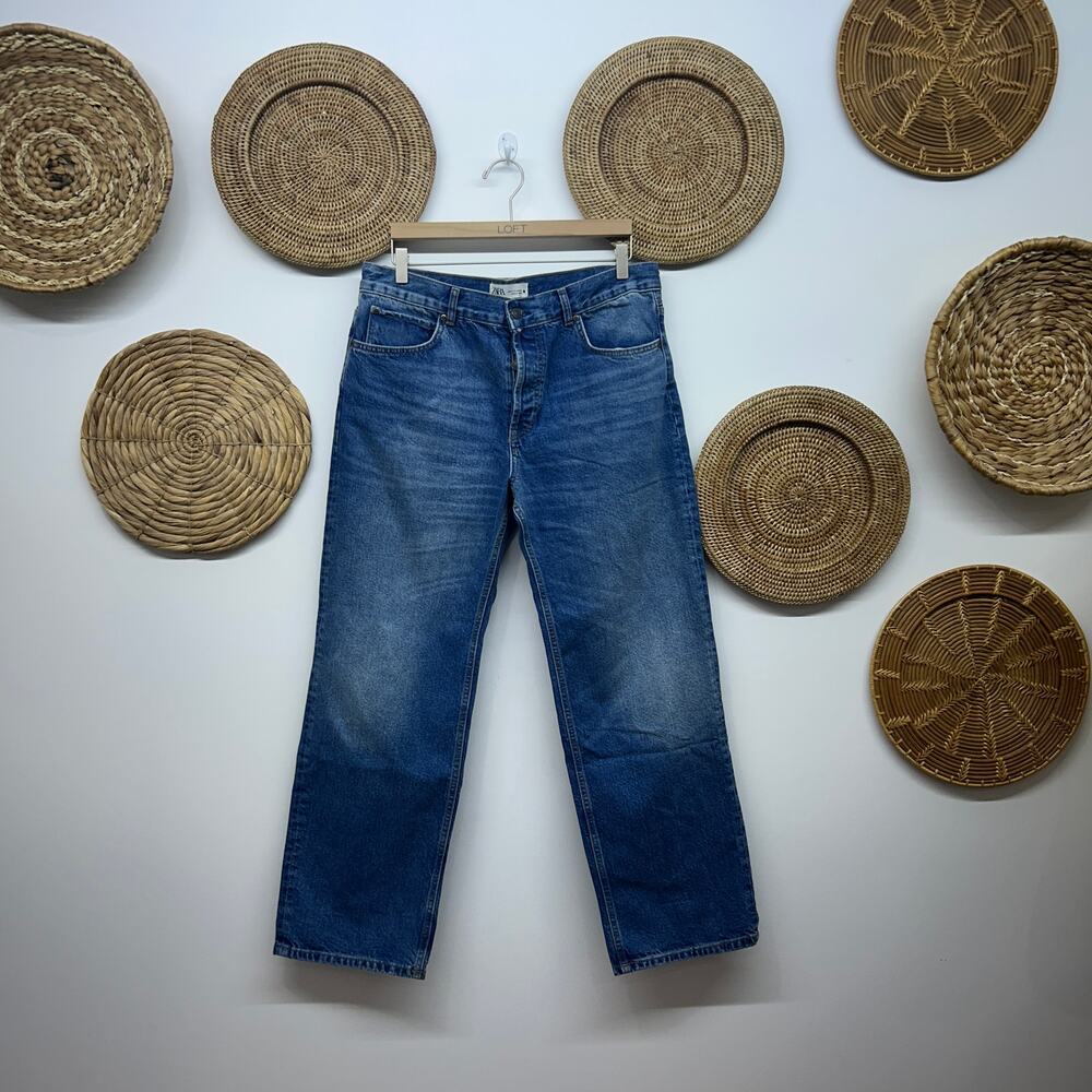 Zara Straight Leg Jeans Denim Button Fly Blue 10